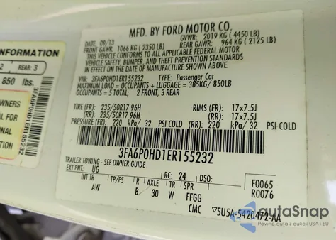 2014 Ford Fusion Se from USA, damaged, VIN 3FA6P0HD1ER155232
